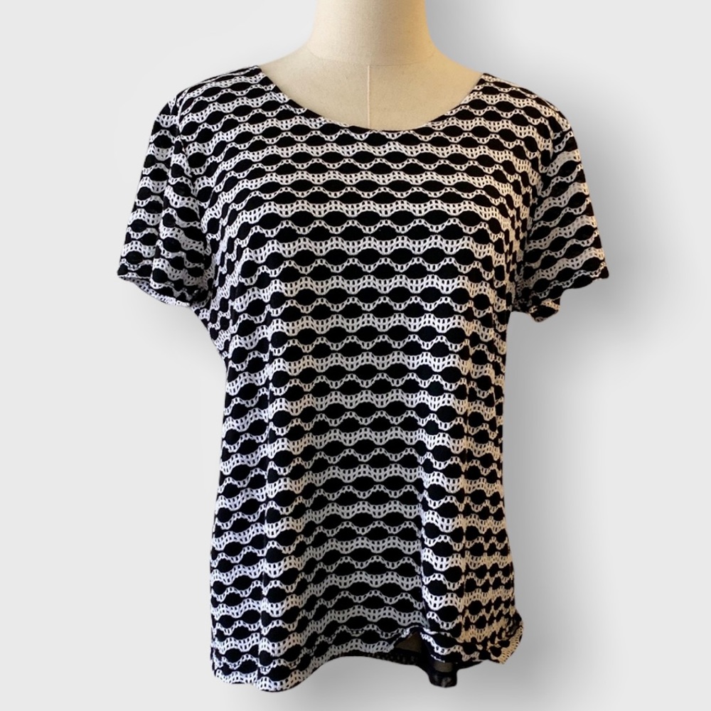 CHICO’S Women’s Black White Pattern Shirt Top Size L